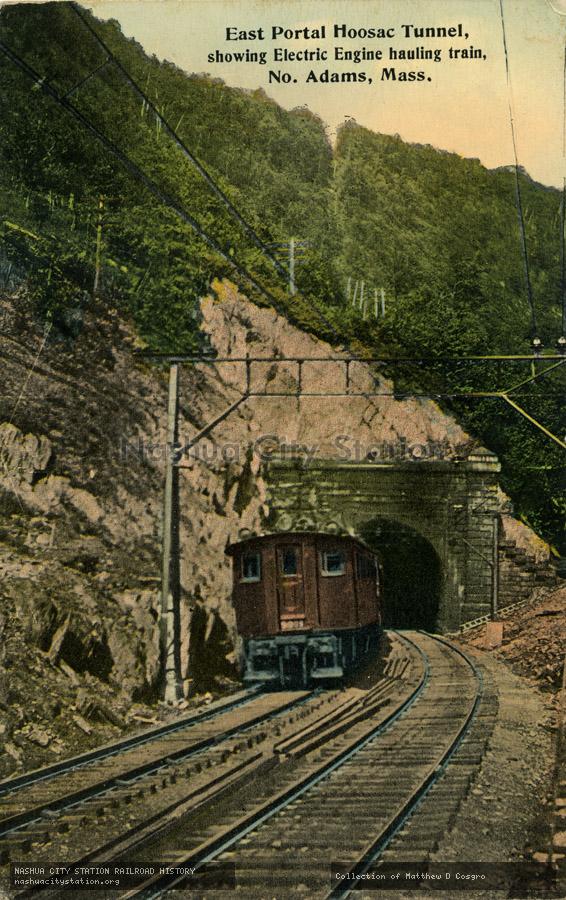 Postcard: East Portal Hoosac Tunnel, showing Electric Engine hauling train, North Adams, Massachusetts
